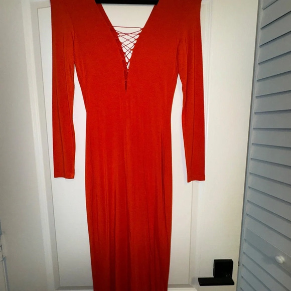 T By Alexander Wang Micro Modal Spandex Lace Up Long Sleeve Dress - Picture 4 of 6